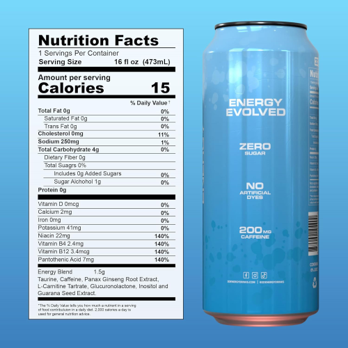 3D Energy Drink Sugar Free 200 mg Caffeine Blueberry Mist 16 FL OZ/ Pack of 12