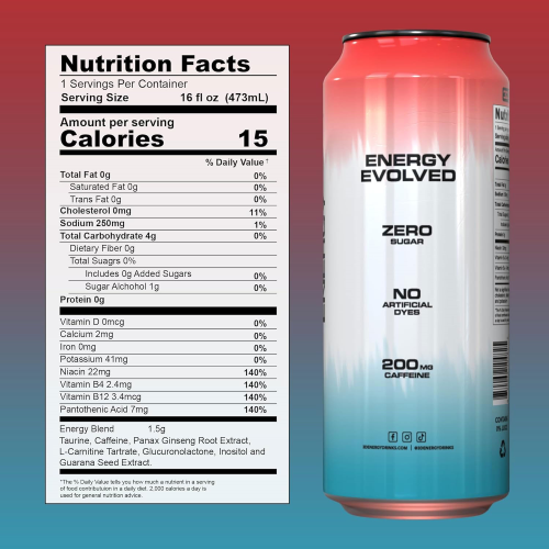 3D Energy Drink Sugar Free 200 mg Caffeine Liberty Pop 16 FL OZ/ Pack of 12