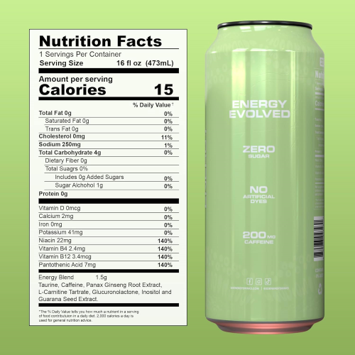 3D Energy Drink Sugar Free 200 mg Caffeine Cucumber Melon 16 FL OZ/ Pack of 12