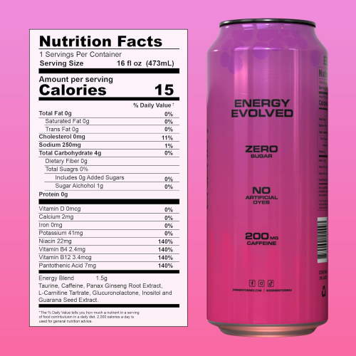 3D Energy Drink Sugar Free 200 mg Caffeine Watermelon Grape 16 FL OZ/ Pack of 12