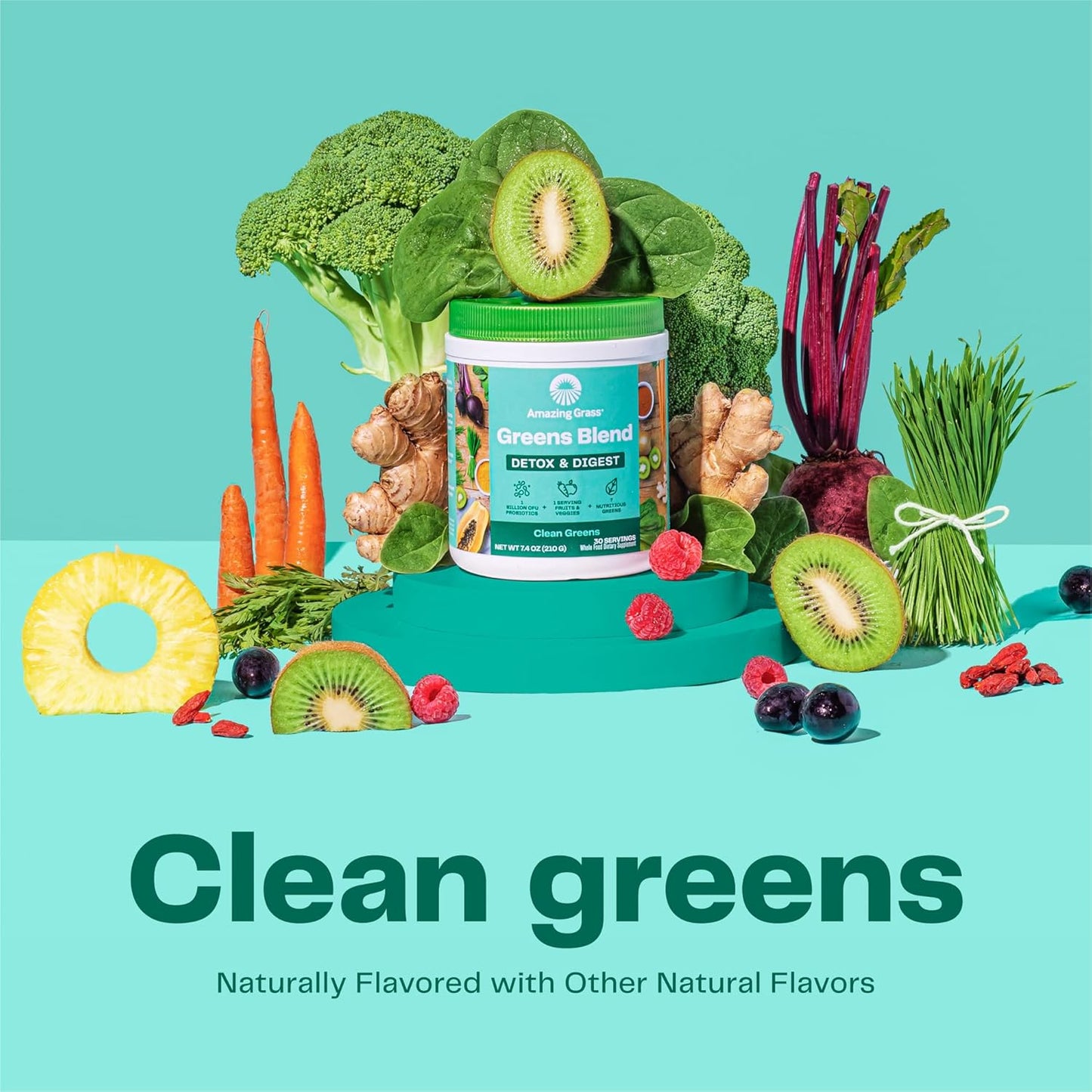 Amazing Grass Greens Superfood Detox & Digest – Clean Green Flavor | Organic Greens Powder with Probiotics & Digestive Enzymes | 30 Servings