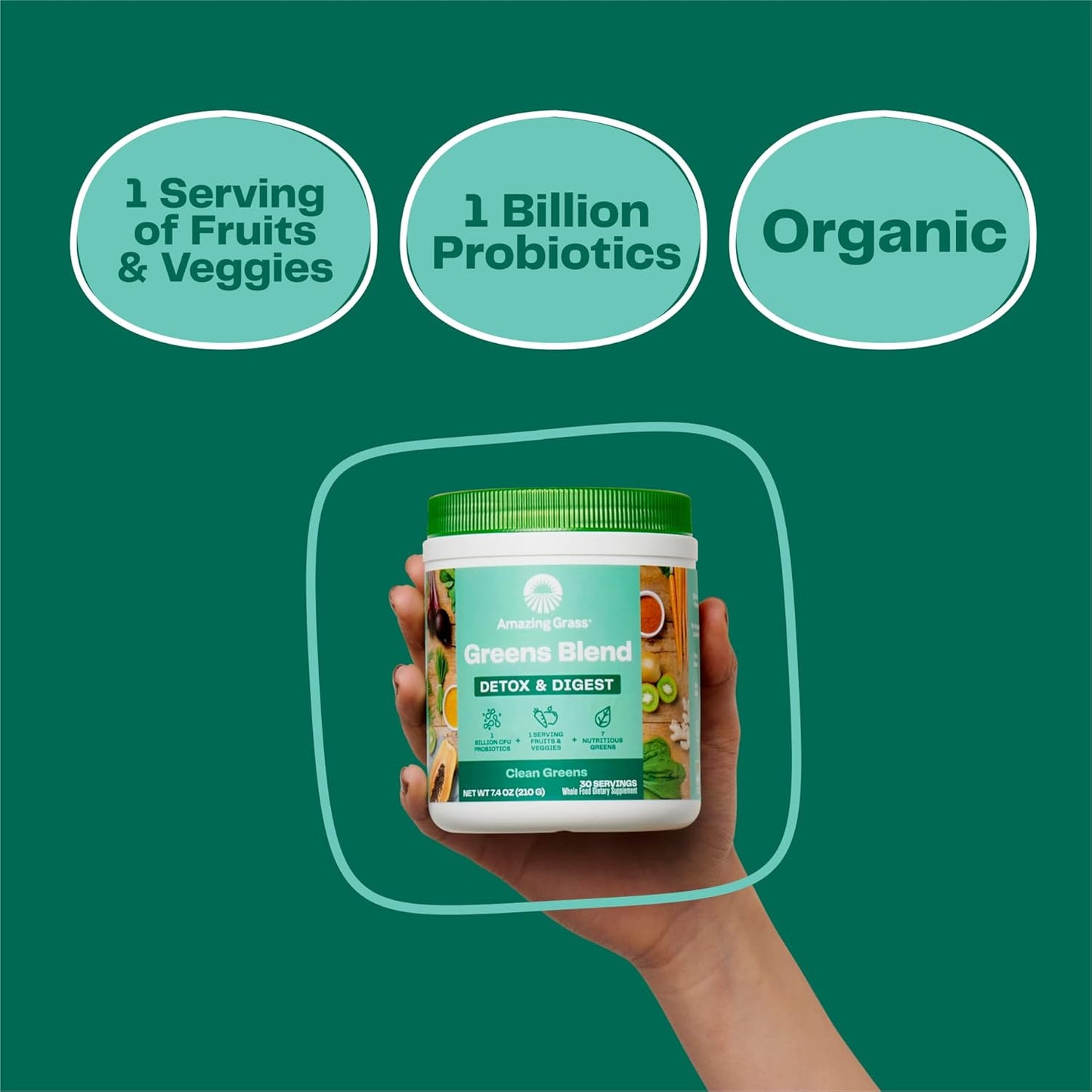 Amazing Grass Greens Superfood Detox & Digest – Clean Green Flavor | Organic Greens Powder with Probiotics & Digestive Enzymes | 30 Servings