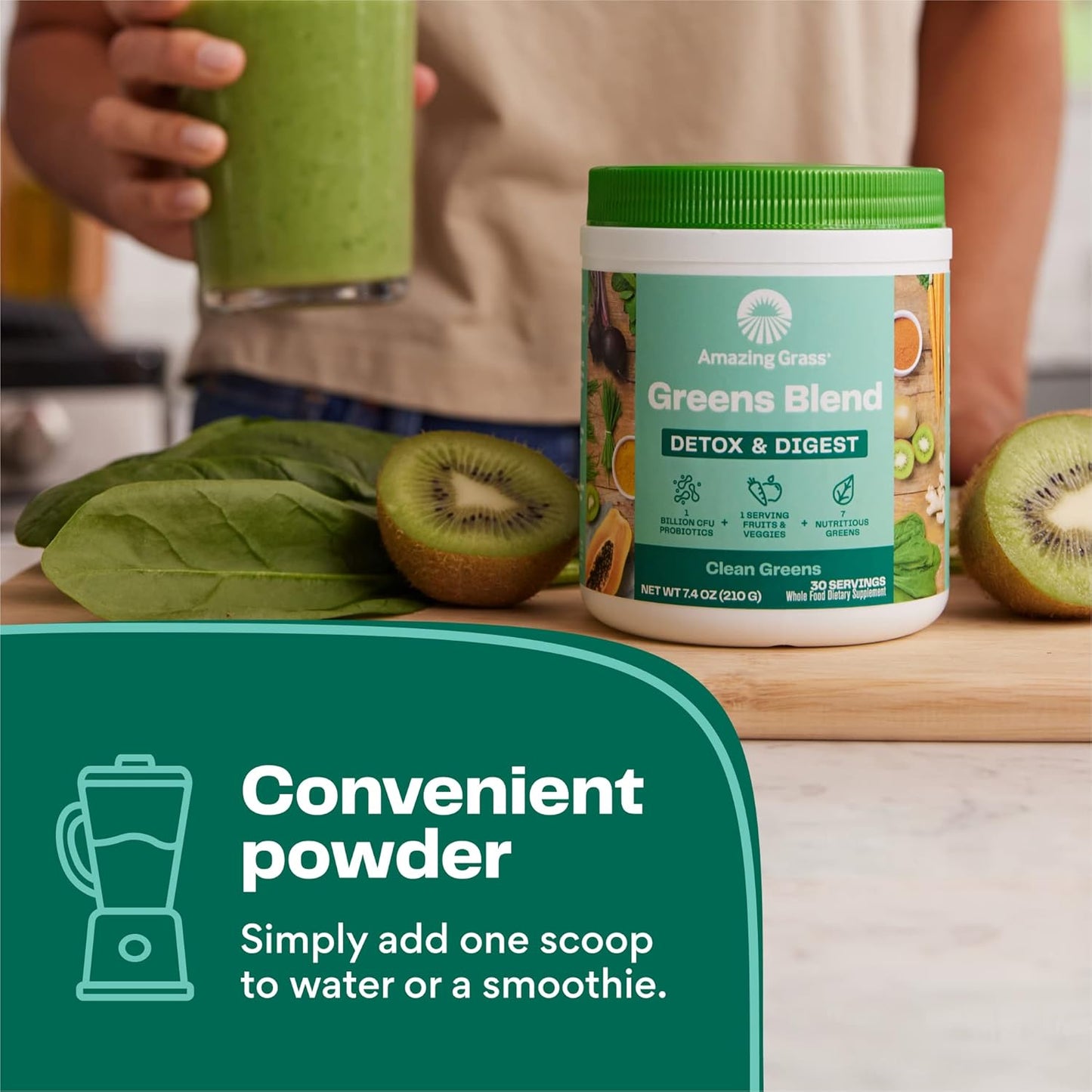 Amazing Grass Greens Superfood Detox & Digest – Clean Green Flavor | Organic Greens Powder with Probiotics & Digestive Enzymes | 30 Servings