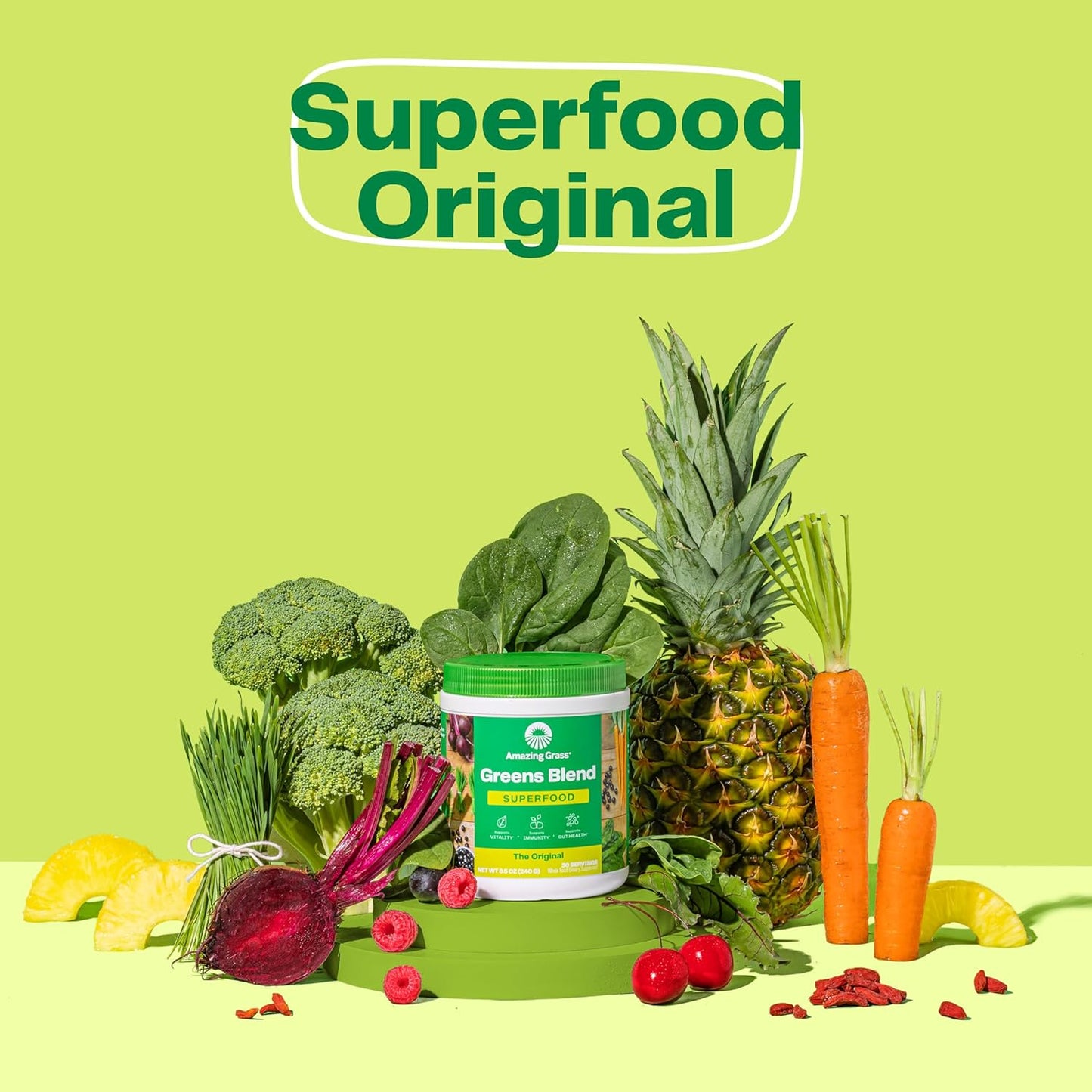 Amazing Grass Greens Blend Superfood – Original Flavor | Organic Greens Powder for Energy & Digestion | Spirulina, Chlorella, Beet Root, Probiotics & Enzymes | 30 Servings