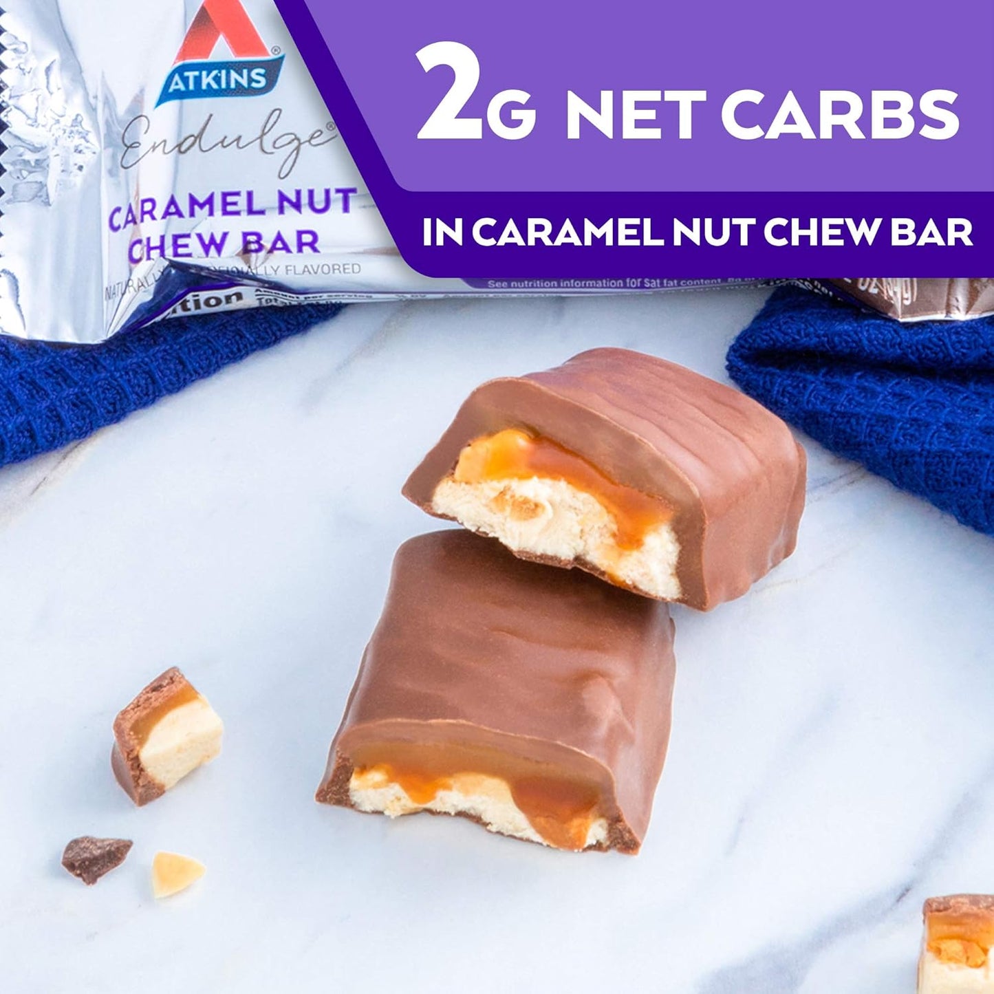 Atkins Endulge Caramel Nut Chew Bar – Dessert Favorite | Low Sugar, High Fiber, Keto-Friendly Snack | 5 Count