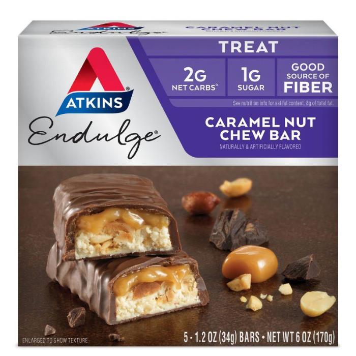 Atkins Endulge Caramel Nut Chew Bar – Dessert Favorite | Low Sugar, High Fiber, Keto-Friendly Snack | 5 Count