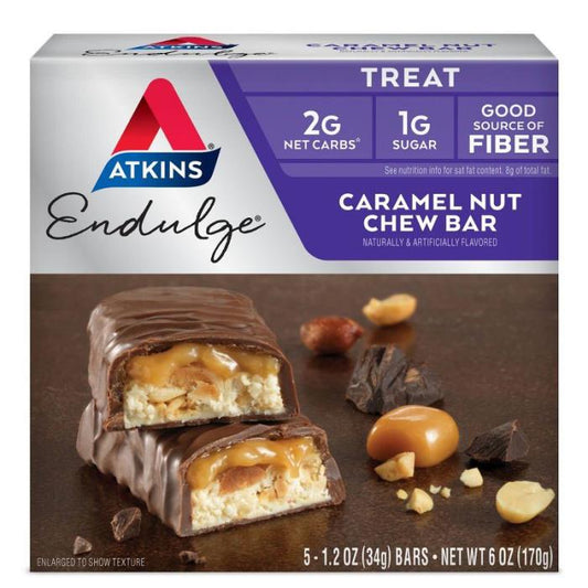 Atkins Endulge Caramel Nut Chew Bar – Dessert Favorite | Low Sugar, High Fiber, Keto-Friendly Snack | 5 Count