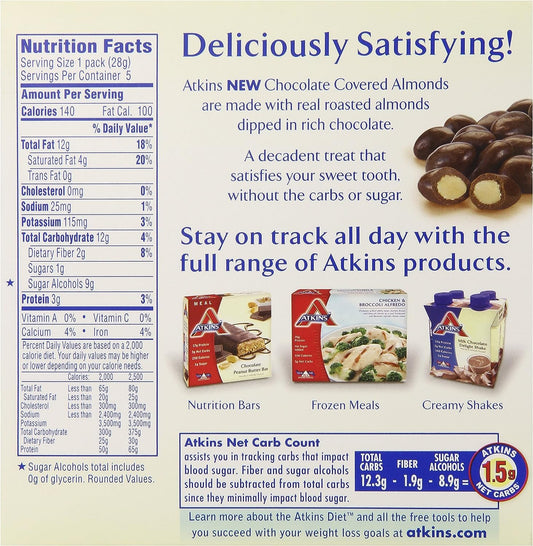 Atkins Endulge Treat – Chocolate Covered Almonds | Rich, Crunchy & Keto-Friendly Snack | 1 oz Packs, 5 Count