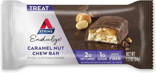 Atkins Endulge Caramel Nut Chew Bar – Dessert Favorite | Low Sugar, High Fiber, Keto-Friendly Snack | 5 Count