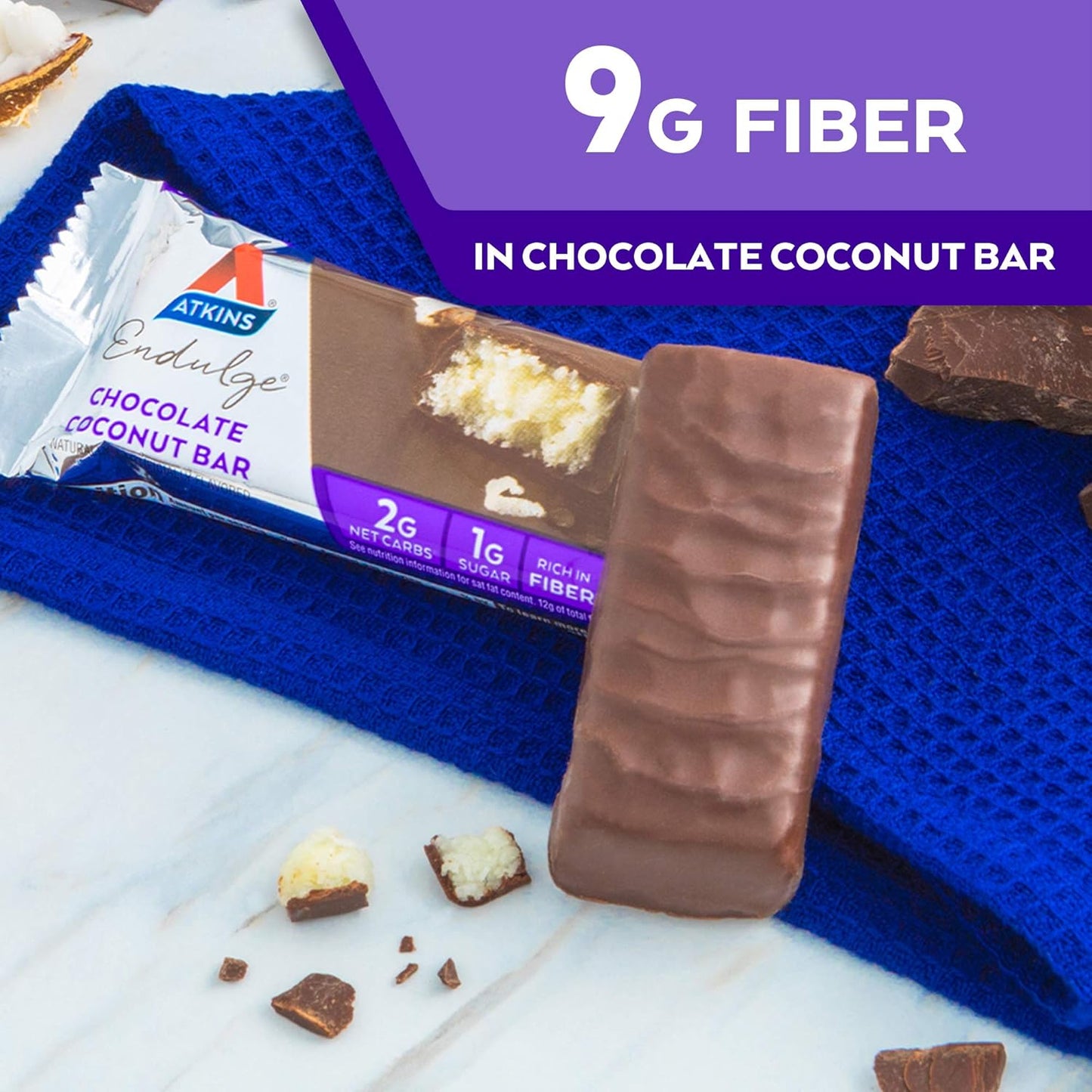 Atkins Endulge Chocolate Coconut Bar – Dessert Favorite | High Fiber, Low Sugar, Keto-Friendly Snack | 5 Count