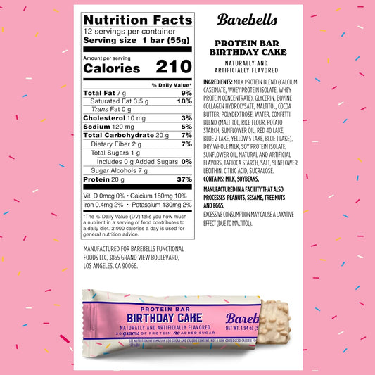 Barebells Birthday Cake Protein Bars – 12 Count | 20g High-Protein Snack, Just 1g Sugar