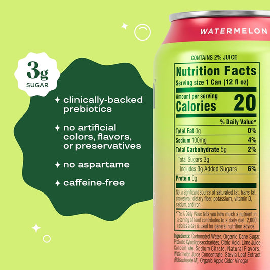 Bloom Pop Prebiotic Soda – Watermelon Lime, 12oz Cans (12 Pack) | Low-Calorie, Caffeine-Free Soft Drink Alternative for Gut & Digestive Health
