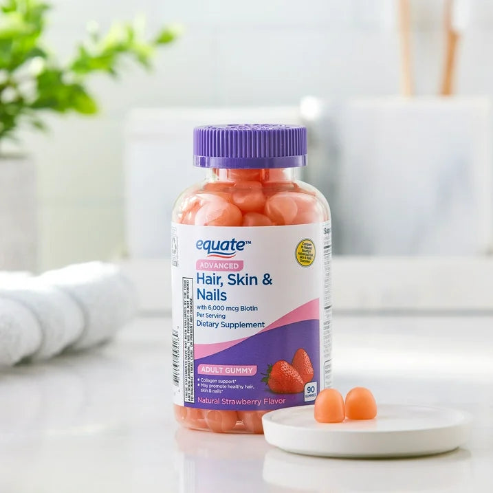 Equate Advanced Hair, Skin & Nails Gummies, 90 Count, Comparable to Nature’s Bounty® Advanced Hair, Skin & Nails