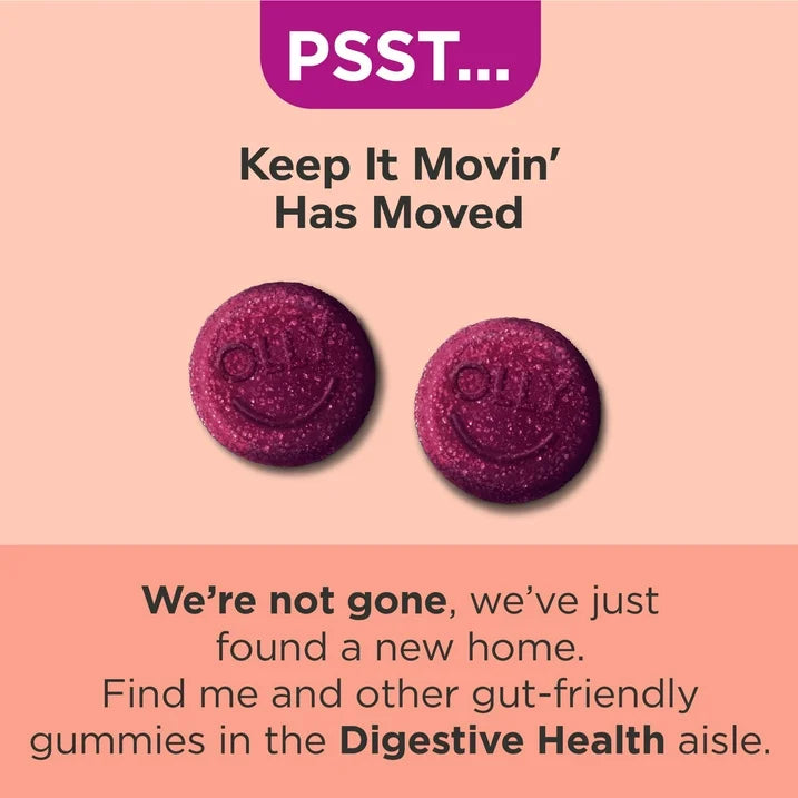 OLLY Keep It Moving Gummies, 30 Count | Constipation Support with Rhubarb, Prune & Amla Extract | Plum Berry Flavor