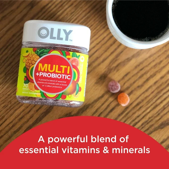 OLLY Adult Daily Multi + Probiotic Gummies, 70 Count | Daily Multivitamin with Probiotics for Digestive & Immune Support