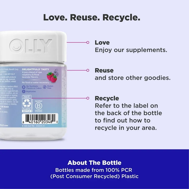 OLLY Relaxing Magnesium Gummies, 60 Count | Magnesium Citrate Supplement for Muscle Relaxation & Calm Support | Raspberry Flavor