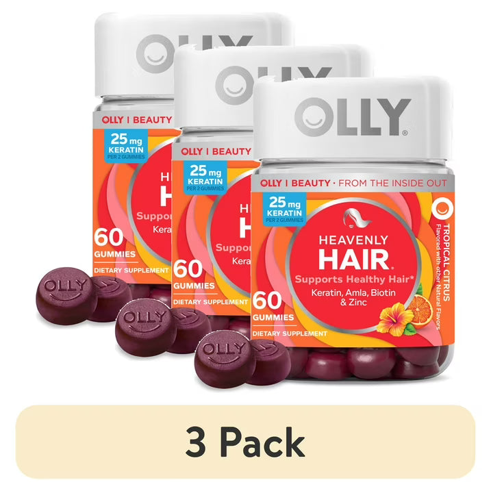 OLLY Heavenly Hair Gummies, 60 Count | Keratin, Biotin, Amla & Zinc for Strong, Healthy-Looking Hair | Tropical Citrus Flavor