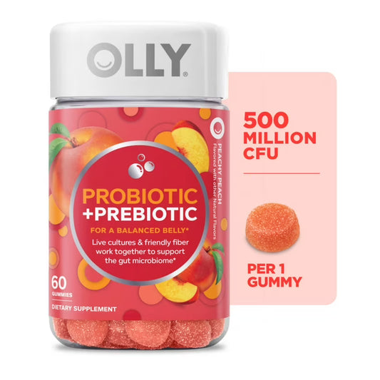 OLLY Probiotic + Prebiotic Fiber Gummies, 30 Count | Adult Digestive & Gut Health Supplement | Peach Flavor