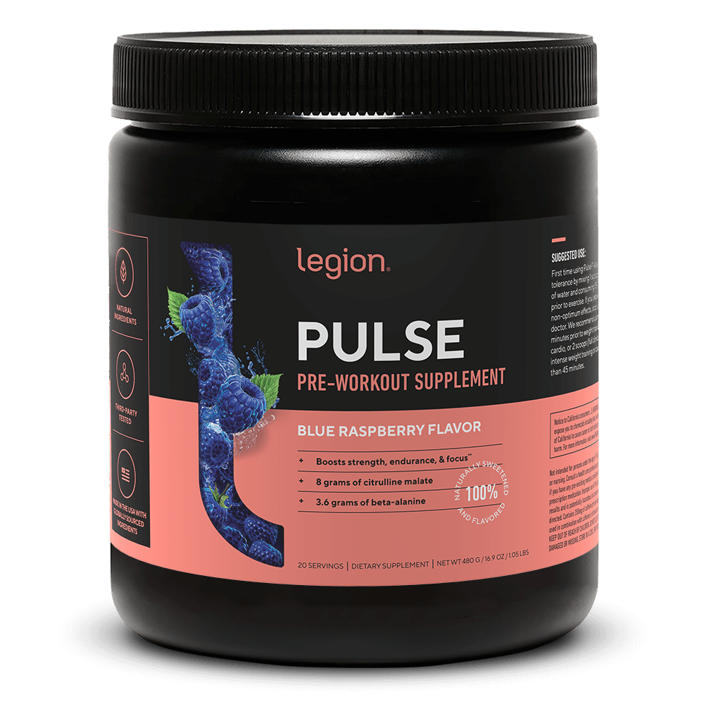LEGION PULSE Pre Workout Drink – Blue Raspberry Flavor | Caffeine-Free, Stim-Free Formula for Clean Energy, Focus & Endurance