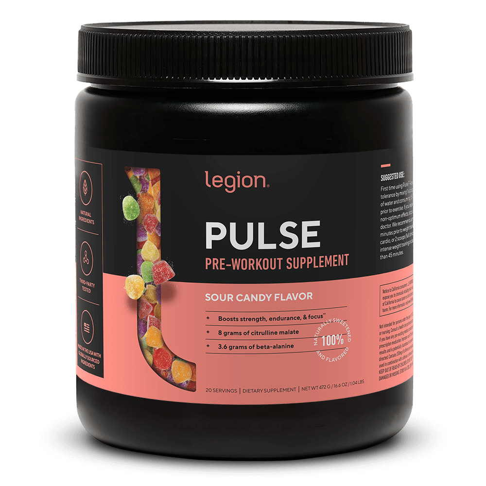 LEGION PULSE Pre Workout Drink – Sour Candy Flavor | Caffeine Free, Stim Free Formula for Clean Energy, Focus & Endurance