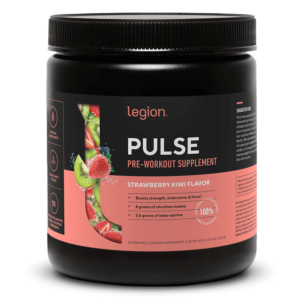 LEGION PULSE Pre Workout Drink – Strawberry-Kiwi Flavor | Clean Energy, Focus & Endurance Boost | Caffeine Free & Stim Free