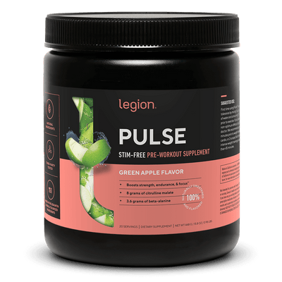LEGION PULSE Stim-Free Pre-Workout – Green Apple Flavor | Caffeine-Free Energy, Endurance & Focus Booster