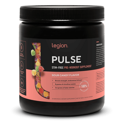 LEGION PULSE Stim-Free Pre-Workout – Sour Candy Flavor | Caffeine-Free Pre-Workout Supplement for Energy, Focus & Endurance