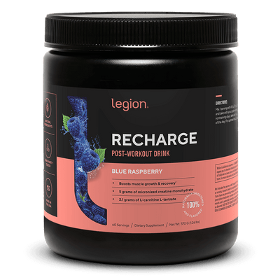 LEGION RECHARGE Post-Workout Supplement – Blue Raspberry Flavor | 60 Servings | Includes Creatine for Muscle Recovery & Strength