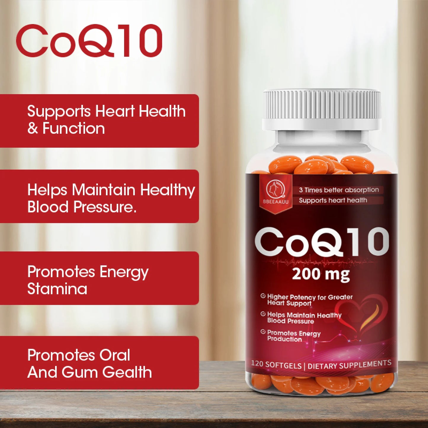 Beau CoQ10 200mg – Heart Health & Cardiovascular Support (120 Vegetarian Capsules)