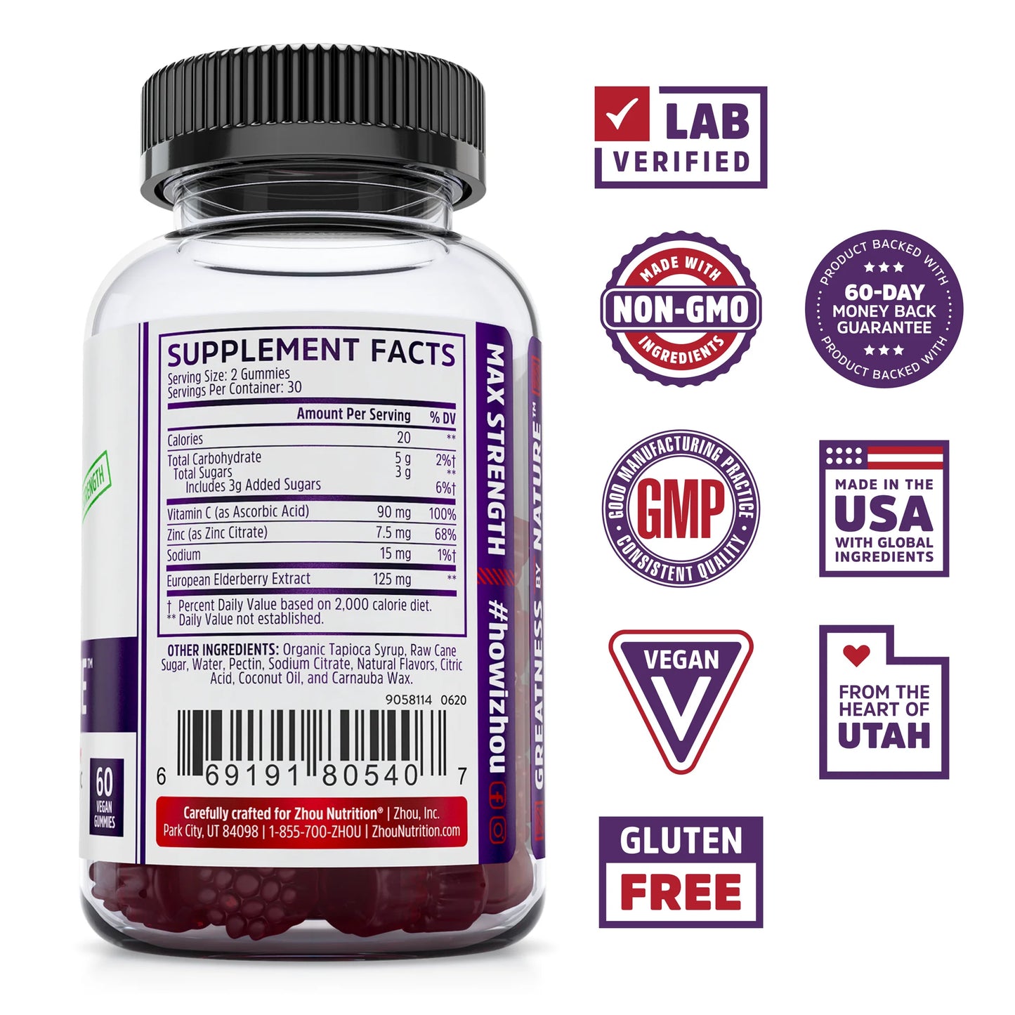 Zhou Elder-Mune: Elderberry Immune Support Gummies (60ct)