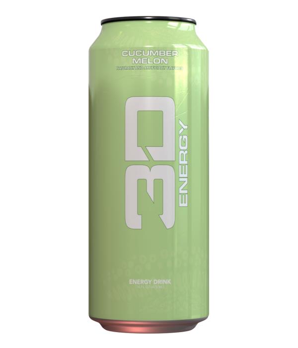 3D Energy Drink Sugar Free 200 mg Caffeine Cucumber Melon 16 FL OZ/ Pack of 12