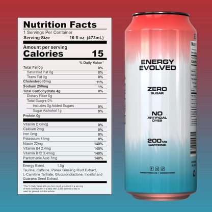 3D Energy Drink Sugar Free 200 mg Caffeine Liberty Pop 16 FL OZ/ Pack of 12