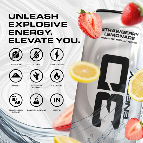 3D Energy Drink Sugar Free 200 mg Caffeine Strawberry Lemonade 16 FL OZ/ Pack of 12