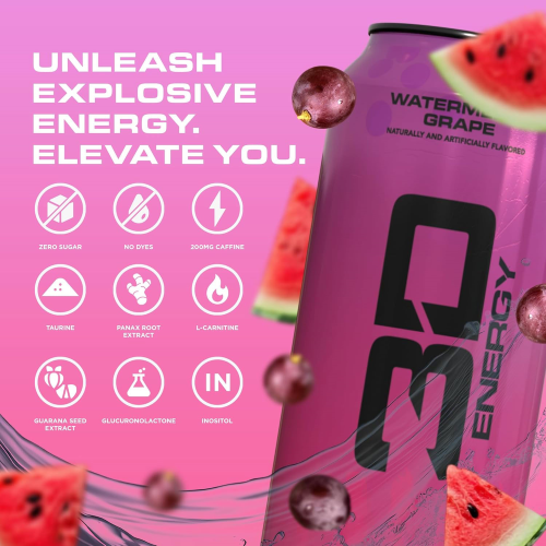 3D Energy Drink Sugar Free 200 mg Caffeine Watermelon Grape 16 FL OZ/ Pack of 12