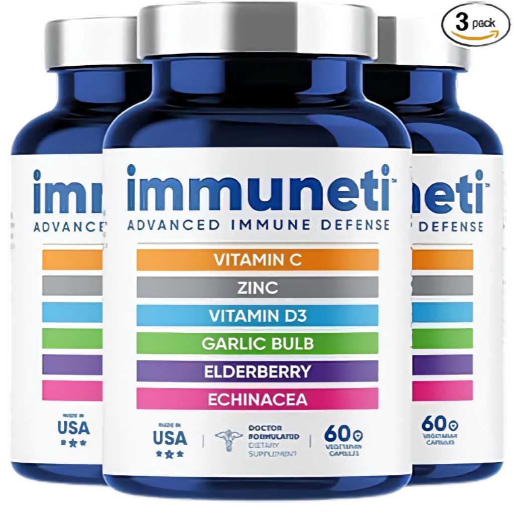 Immuneti - 6-in-1 Immune Support: Vit C, D3, Zinc, Elderberry, Garlic, Echinacea - 3 Pack