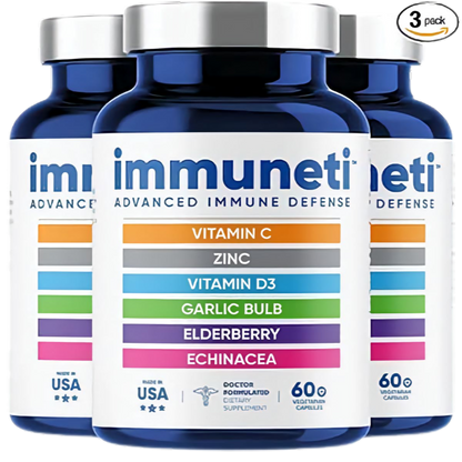 Immuneti - 6-in-1 Immune Support: Vit C, D3, Zinc, Elderberry, Garlic, Echinacea - 3 Pack