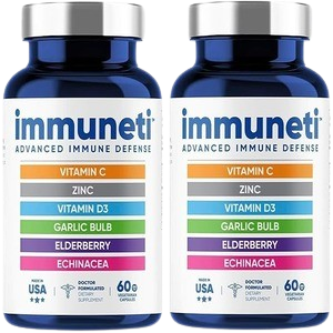 Immuneti - 6-in-1 Immune Support: Vit C, D3, Zinc, Elderberry, Garlic, Echinacea - 2 Pack image 0