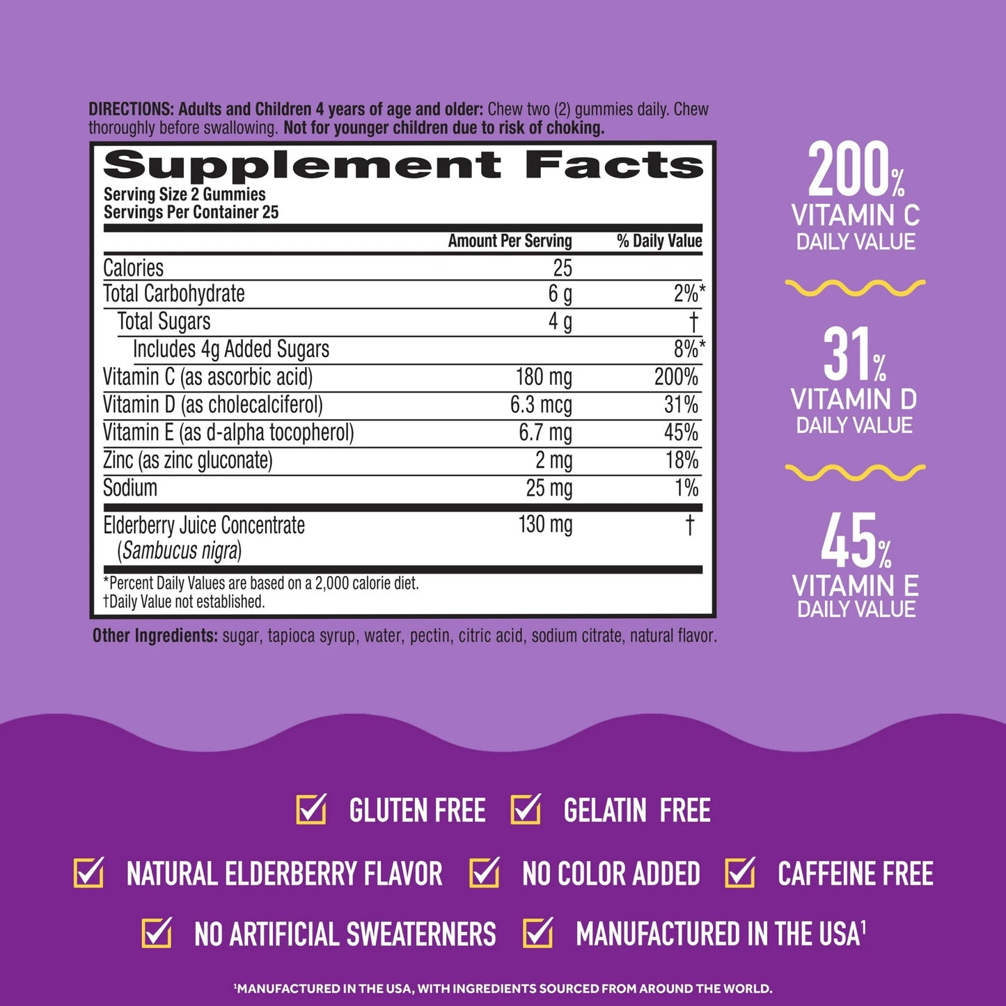 Airborne Immune Support Gummies – Vitamin C & Zinc Multivitamin (50ct Elderberry)