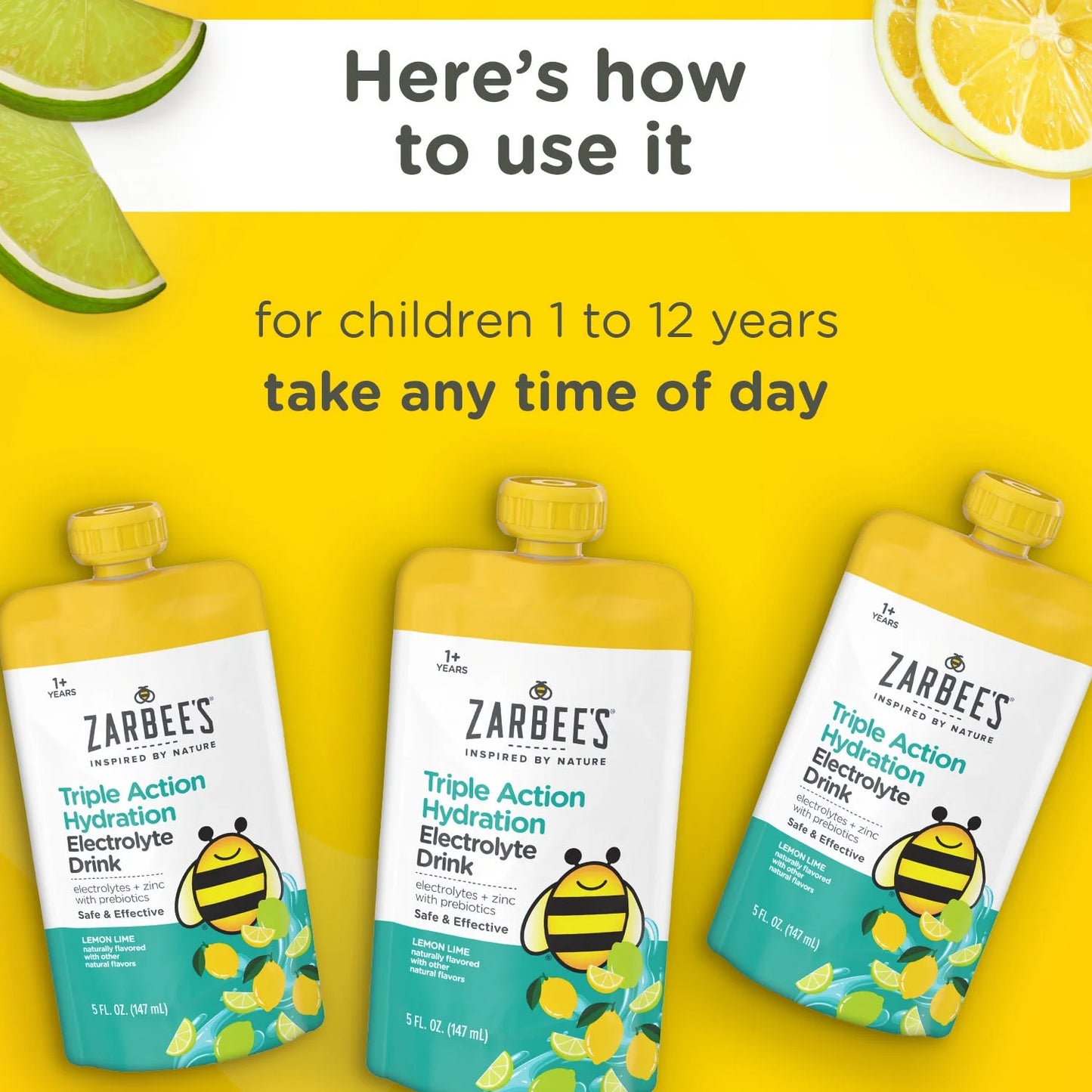 Zarbee’s Children’s Electrolyte Drink – Triple Action Hydration for Kids (3 Count)