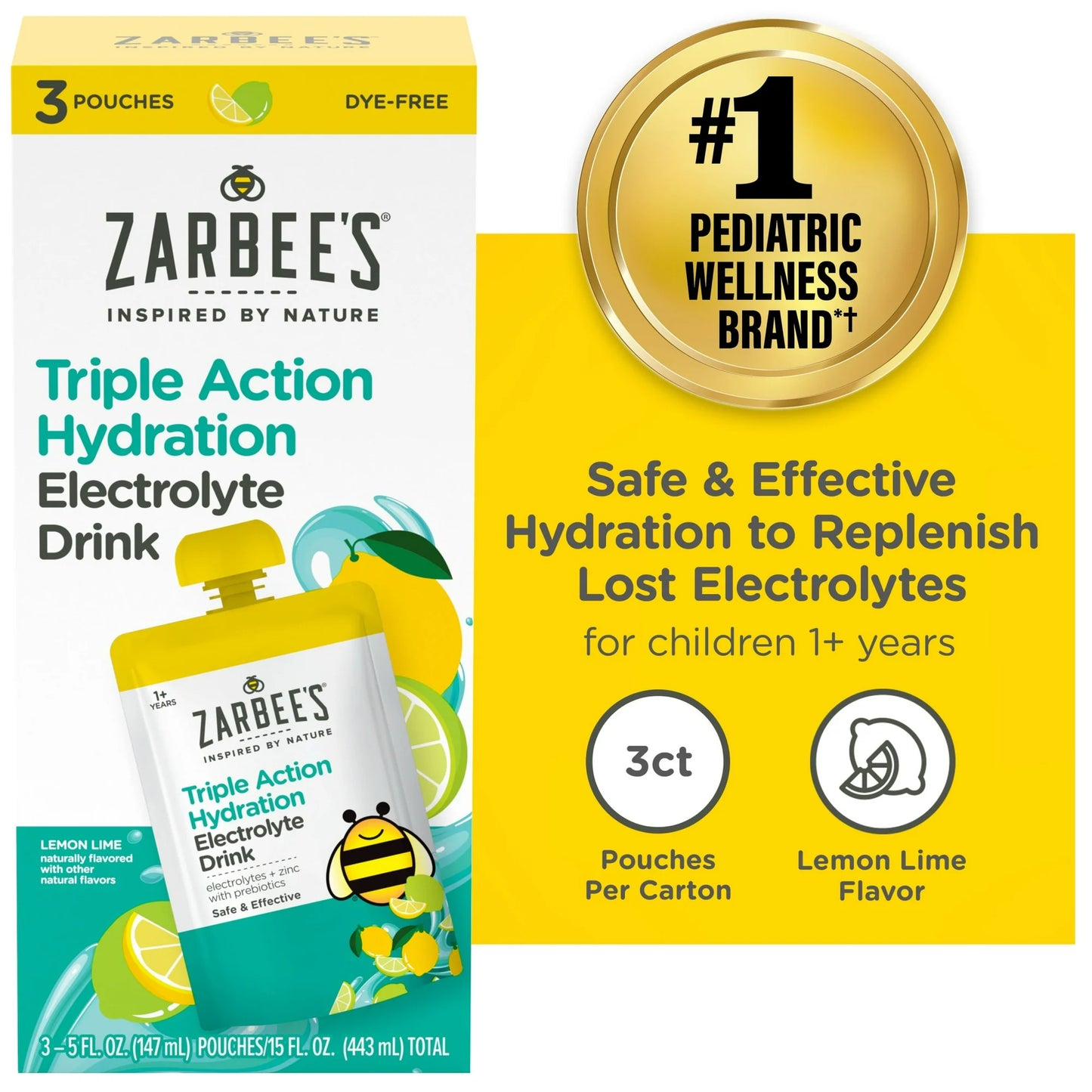Zarbee’s Children’s Electrolyte Drink – Triple Action Hydration for Kids (3 Count)