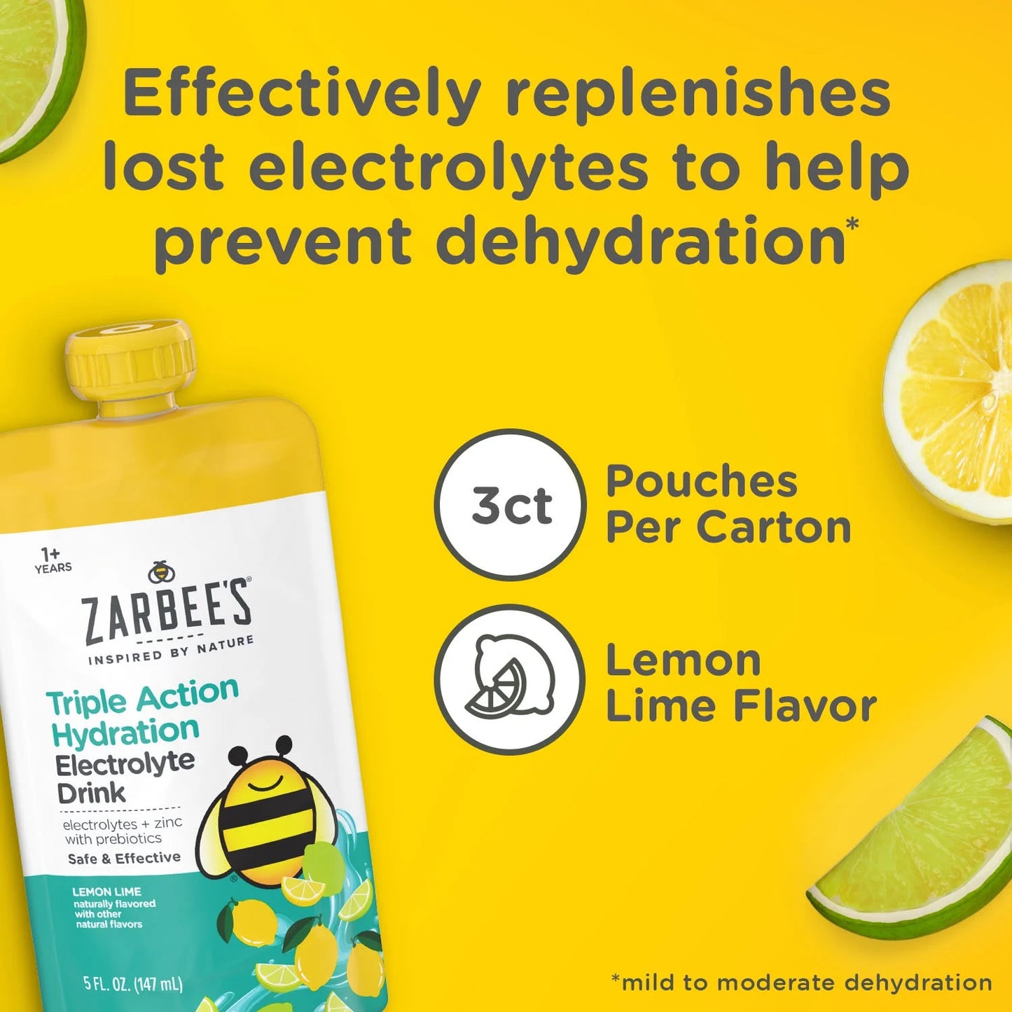 Zarbee’s Children’s Electrolyte Drink – Triple Action Hydration for Kids (3 Count)