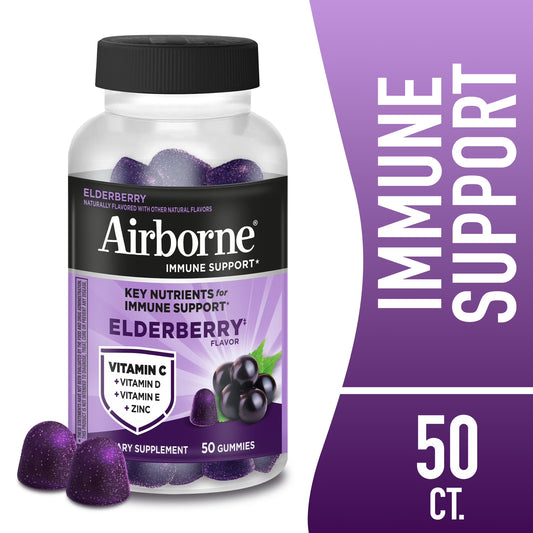 Airborne Immune Support Gummies – Vitamin C & Zinc Multivitamin (50ct Elderberry)