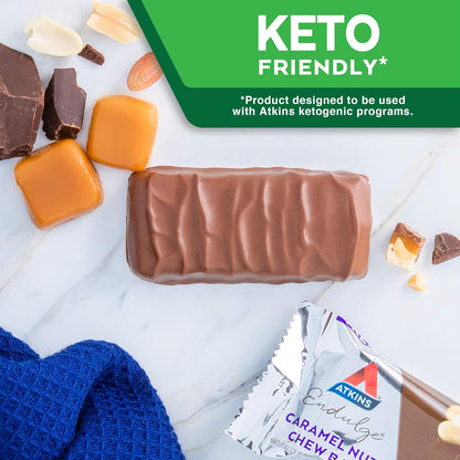 Atkins Endulge Caramel Nut Chew Bar – Dessert Favorite | Low Sugar, High Fiber, Keto-Friendly Snack | 5 Count