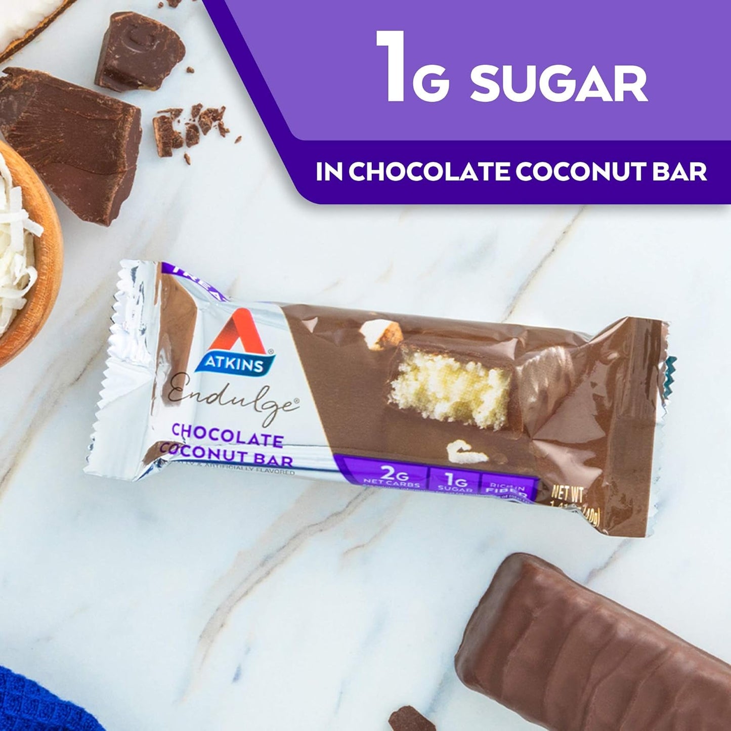 Atkins Endulge Chocolate Coconut Bar – Dessert Favorite | High Fiber, Low Sugar, Keto-Friendly Snack | 5 Count