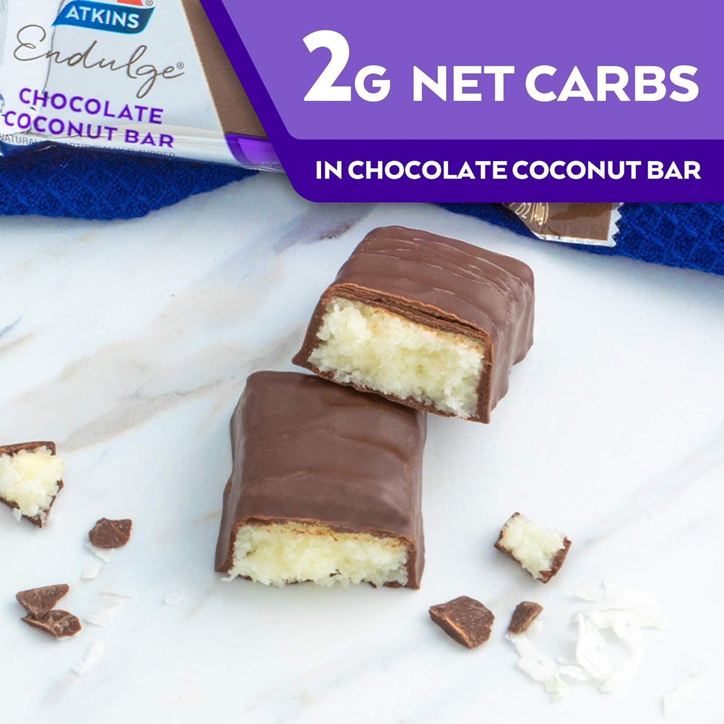 Atkins Endulge Chocolate Coconut Bar – Dessert Favorite | High Fiber, Low Sugar, Keto-Friendly Snack | 5 Count