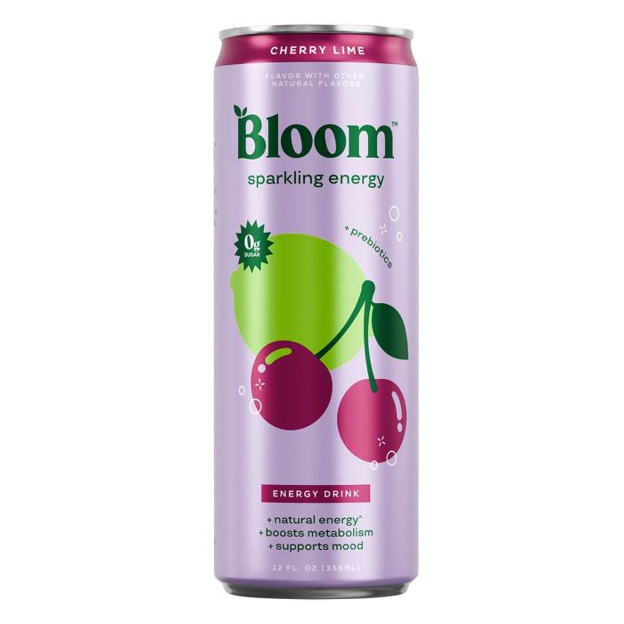 Bloom Nutrition Sparkling Energy Drink – Cherry Lime, 12oz (12 Pack)