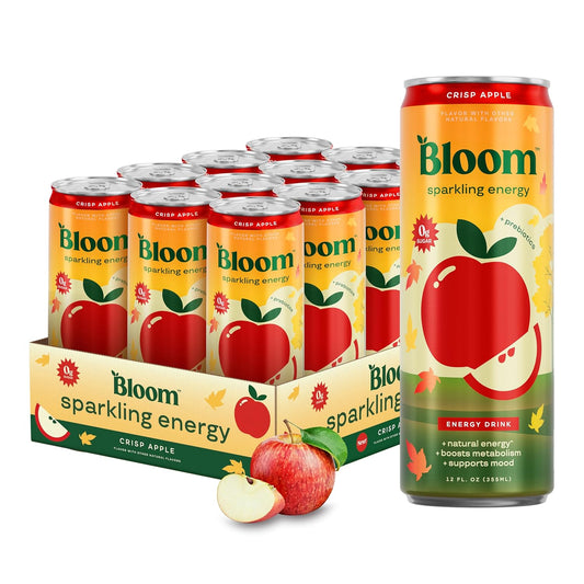Bloom Nutrition Sparkling Energy Drink – Crisp Apple, 12oz (12 Pack)