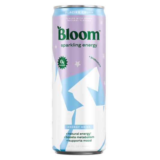 Bloom Nutrition Sparkling Energy Drink – Glacier Crush, 12oz (12 Pack)