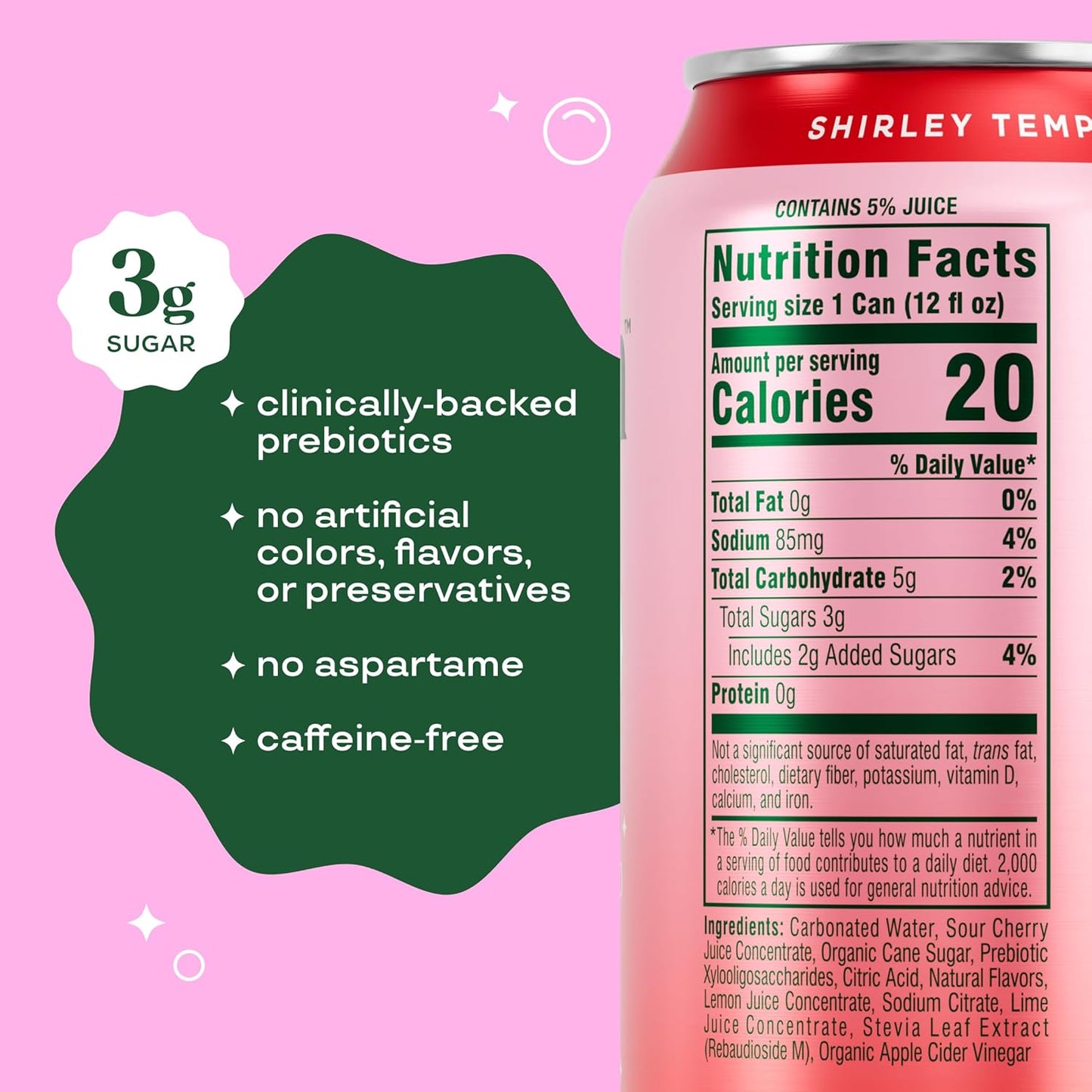 Bloom Pop Prebiotic Soda – Shirley Temple, 12oz Cans (12 Pack) | Low-Calorie, Caffeine-Free Soft Drink Alternative for Gut Health