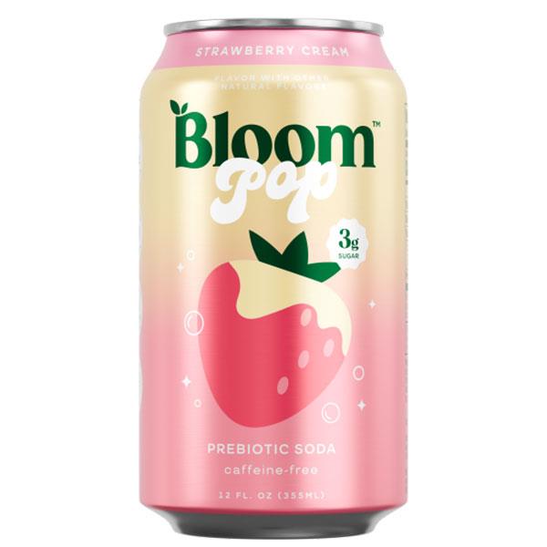 Bloom Pop Prebiotic Soda – Strawberry Cream, 12oz Cans (12 Pack) | Low-Calorie, Caffeine-Free Soft Drink Alternative for Gut & Digestive Health